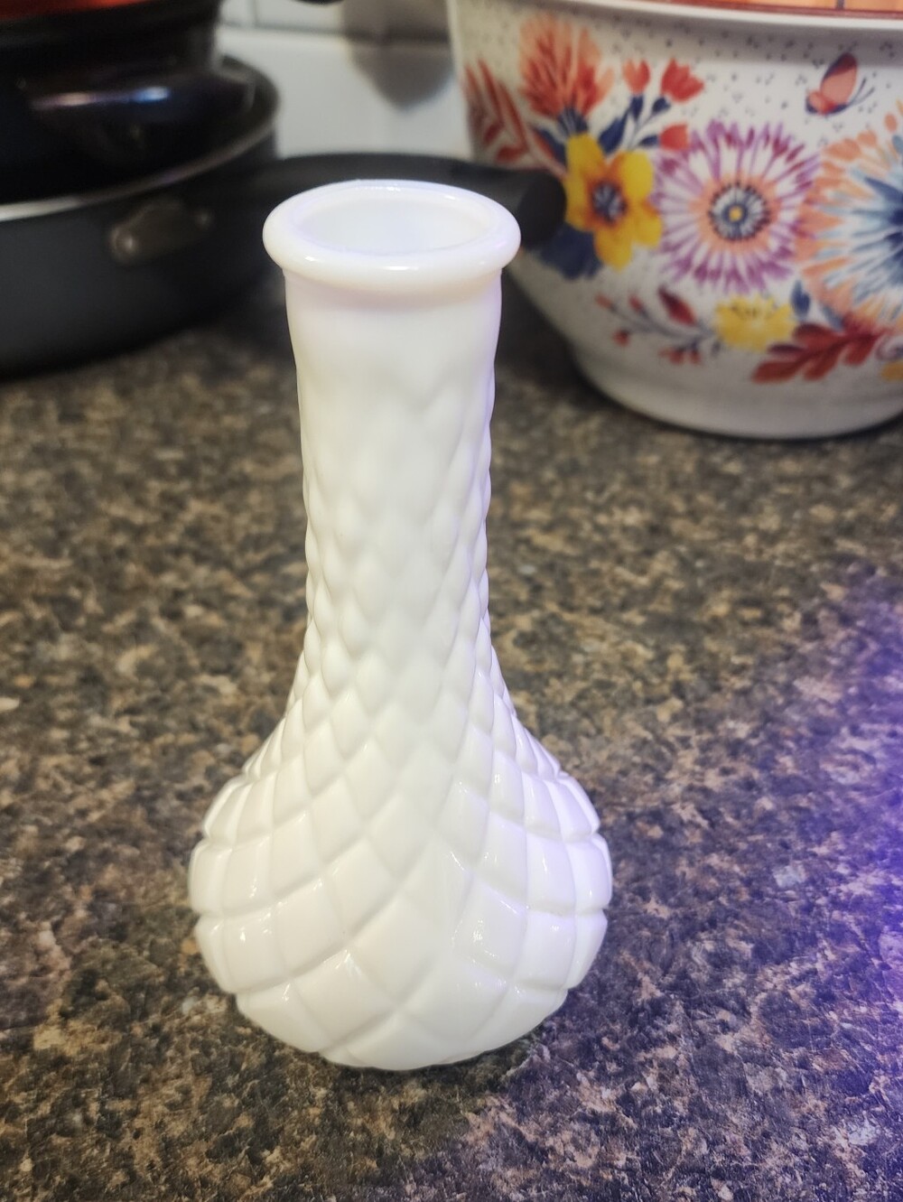 Vintage Quilted Milk Glass Bud Vase